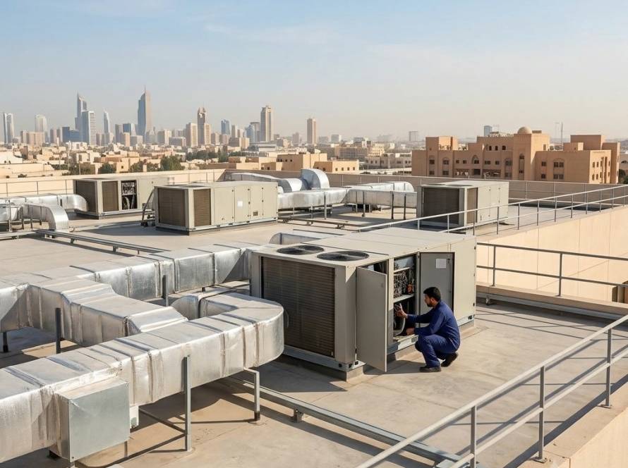 Commercial rooftop HVAC units in Kuwait